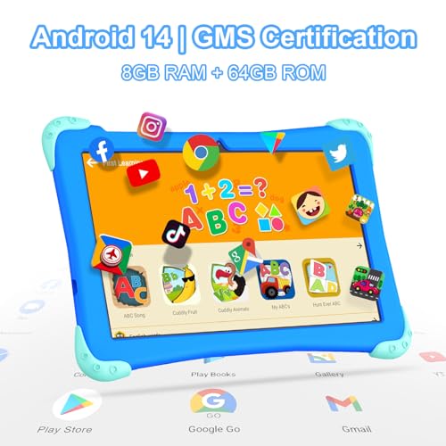 Kids Tablet 10 inch Android 14 with Parental Controls, 8+64GB Y7481