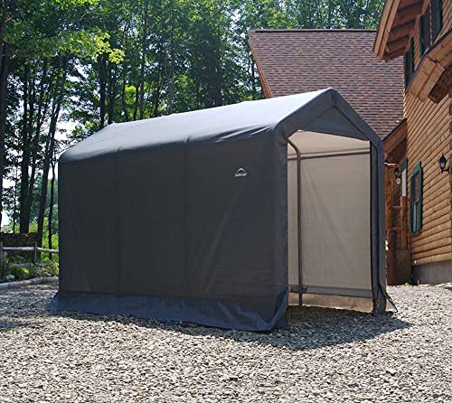 ShelterLogic 10 x 10 Shed-in-a-Box All Season Steel Round Roof Outdoor Storage Shed with Waterproof Cover, Grey S288