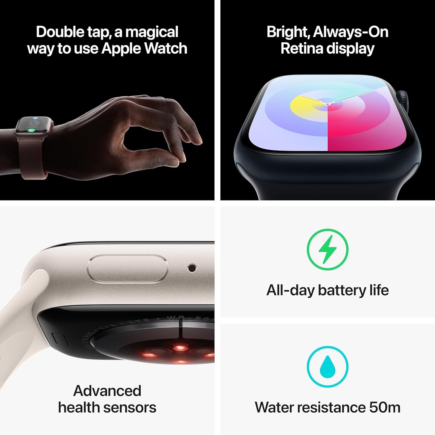 Apple Watch Series 9 GPS + Cellular 41mm Smartwatch with Midnight Aluminum Case and Sport Loop K959