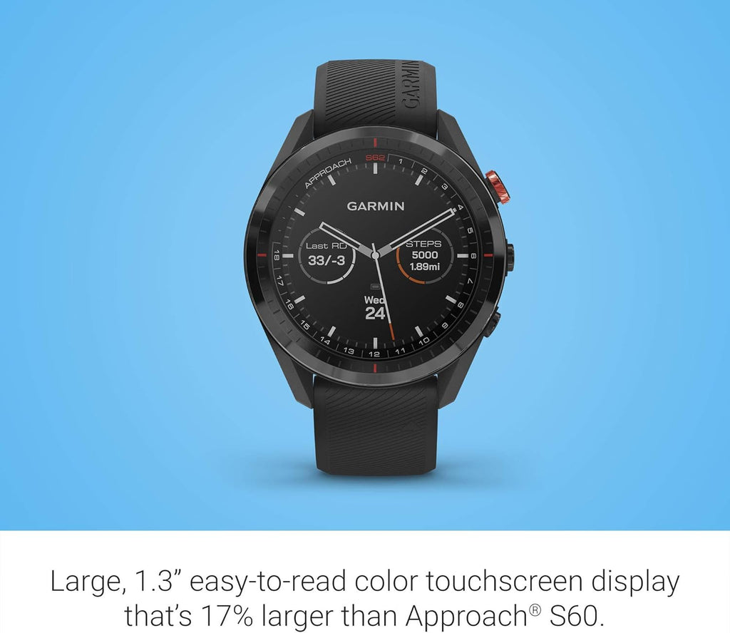 Garmin Approach S62 Golf GPS Watch, Virtual Caddie, Full Color Screen, Black (Renewed) R297