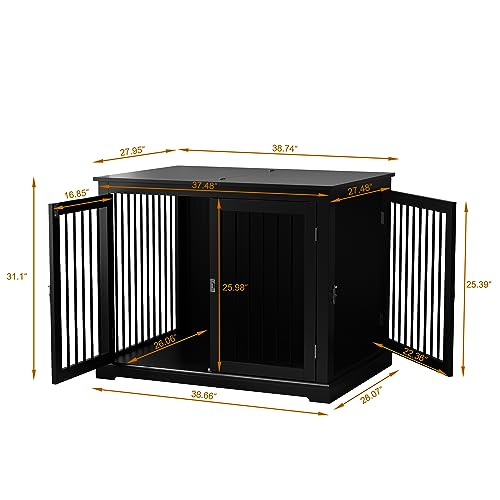 Large Dog Crate Furniture with Cushion, Flip Top, Black H57930