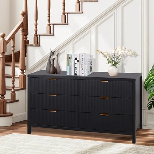Fluted 5 Drawers Dresser for Bedroom, Wooden Tall Storage, Walnut L1075
