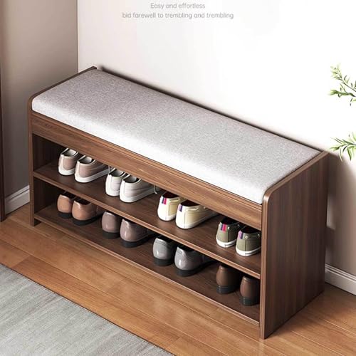 Shoe Bench with Storage Shelf 2-Tier Cushion Padded Seat White Z789019