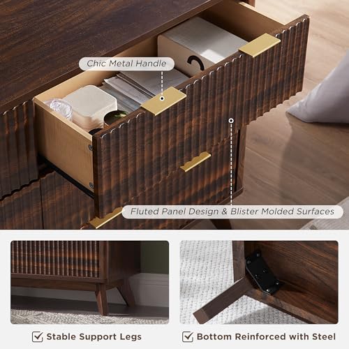 T4TREAM 5 Drawer Dresser with Faux Marble Top, Dark Grey T583