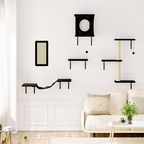 NUNU LAB Wall Mounted Cat Climber Set with House, Tunnel, Scratcher, Black M305