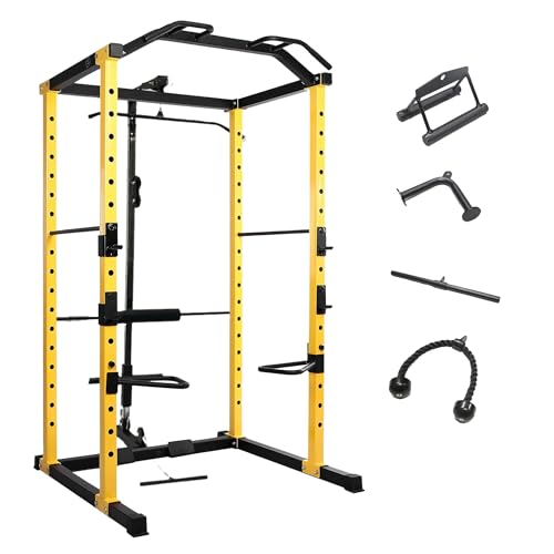 HULKFIT Pro Series 2.35" x 2.35" Power Cage Squat Rack with Attachments and Accessories for Home and Garage Gym Exercise Equipment