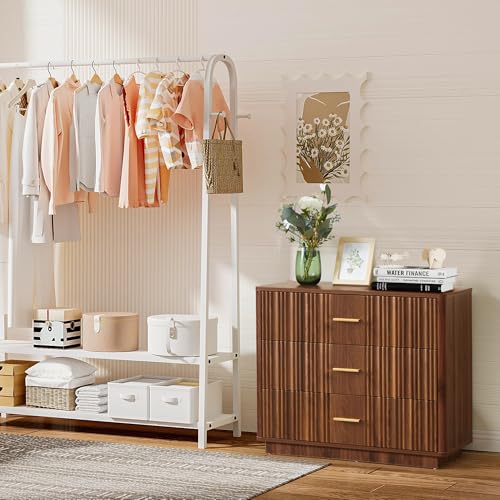 Fluted 5 Drawers Dresser for Bedroom, Wooden Tall Storage, Walnut L1075