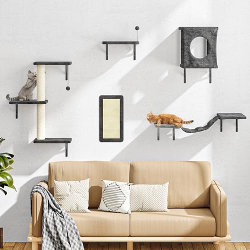 NUNU LAB Wall Mounted Cat Climber Set with House, Tunnel, Scratcher, Black M305
