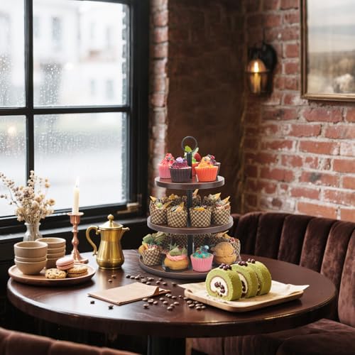 3 Tier Cupcake Stand, Wood Veneer Serving Tray for Dessert, Tea Party & Wedding Z9828