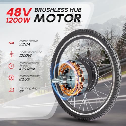 PEXMOR Electric Bike Conversion Kit 48V 1200W 26" Hub Motor T201