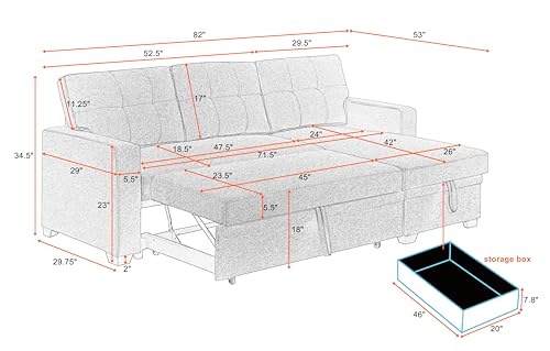 L-Shaped Pull Out Sleep Sofabed with Storage Chaise, Chenille Upholstered X30892
