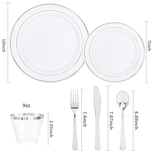 bUCLA 300PCS Gold Disposable Dinnerware Set - White and Gold Plastic Plates for Party S185