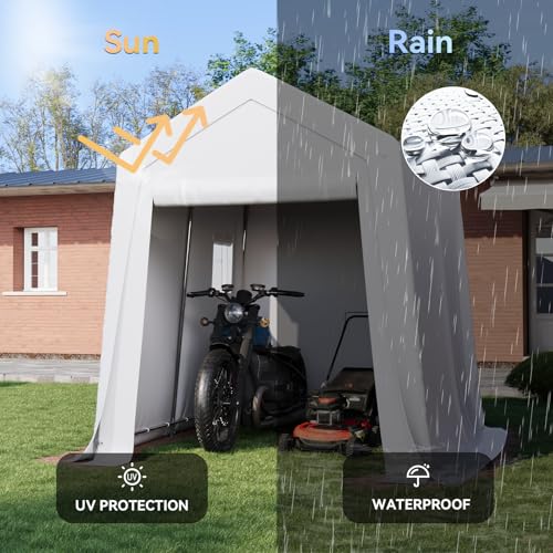 Aoxun 6x8x7 FT Outdoor Portable Storage Shed Tent with Roll-up Door and Window, White F396170