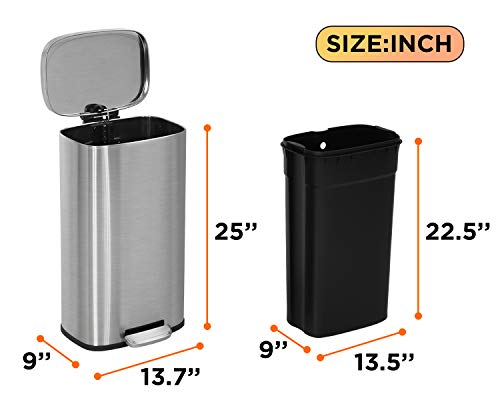 FDW Trash Can 60L Stainless Steel Step Trash Can with Inner Buckets X806667
