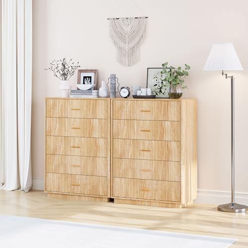 Fluted 5 Drawers Dresser for Bedroom, Wooden Tall Storage, Walnut L1075
