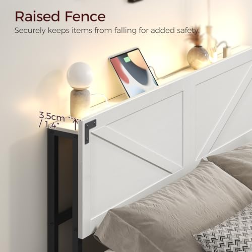 Queen Size Headboard with 2 Outlets and 4 USB Ports, LED Lights, White and Black H382