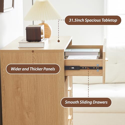 Fluted 5 Drawers Dresser for Bedroom, Wooden Tall Storage, Walnut L1075