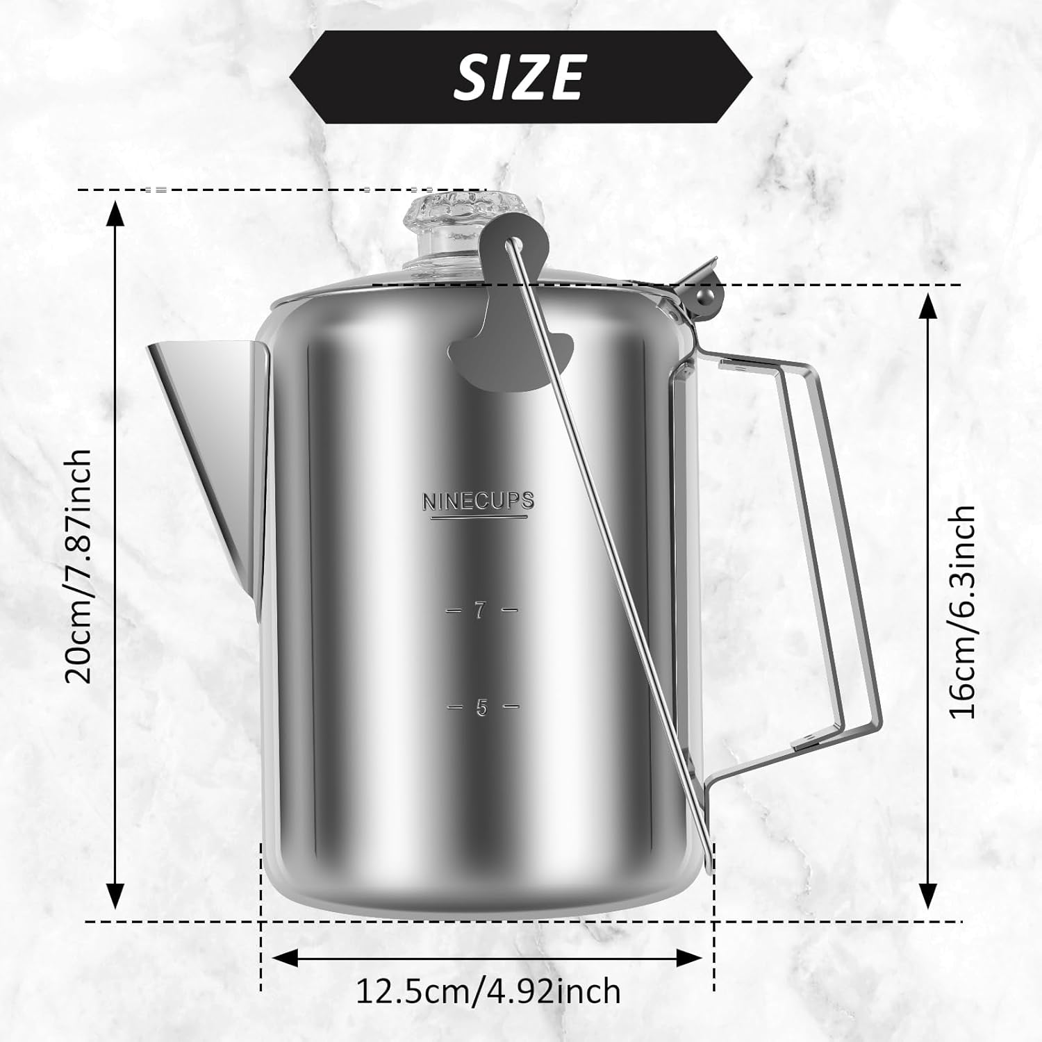 Stainless Steel Camping Coffee Pot Percolator, 9 Cups, Outdoor C108