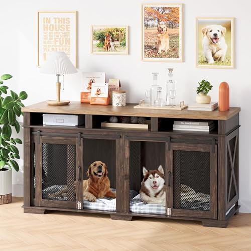 Wooden Dog Crate Furniture 71" with Storage and Divider for Large Medium Dogs L29684