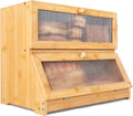 Double Layer Bamboo Bread Box for Kitchen Counter-Large Capacity Bread Storage Container Farmhouse Bread Box with Window Bread Holder