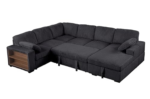 L-Shaped Pull Out Sleep Sofabed with Storage Chaise, Chenille Upholstered X30892