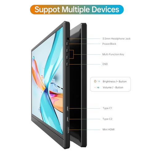 Portable Monitor 15.6 Inch 1080P USB-C HDMI Ultra-Slim with Kickstand G870