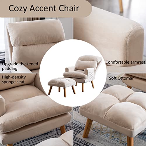 INZOY Accent Chair with Ottoman, Velvet Fabric, Beige X279