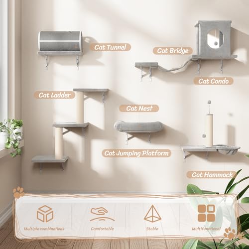 NUNU LAB Wall Mounted Cat Climber Set with House, Tunnel, Scratcher, Black M305