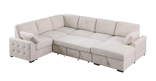 L-Shaped Pull Out Sleep Sofabed with Storage Chaise, Chenille Upholstered X30892