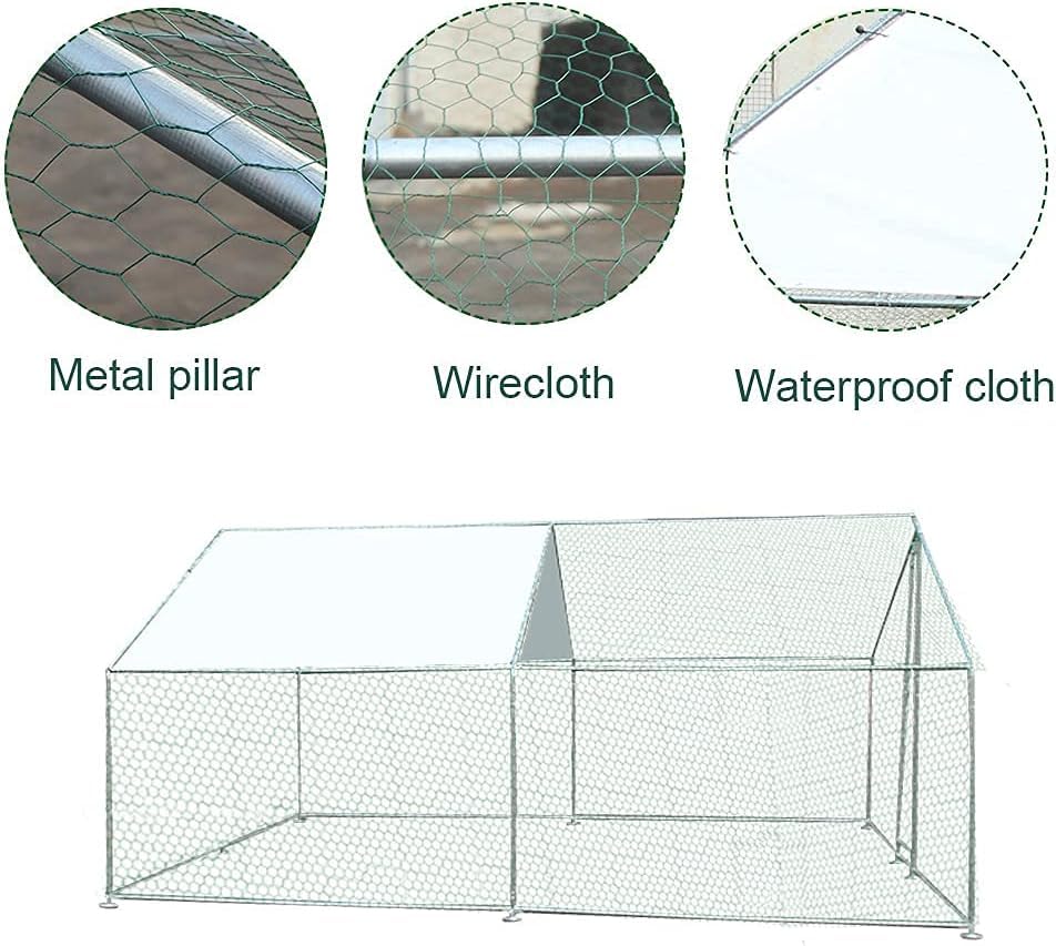 Metal Chicken Coop Cage with Waterproof Roof and Lockable Doors Y613970