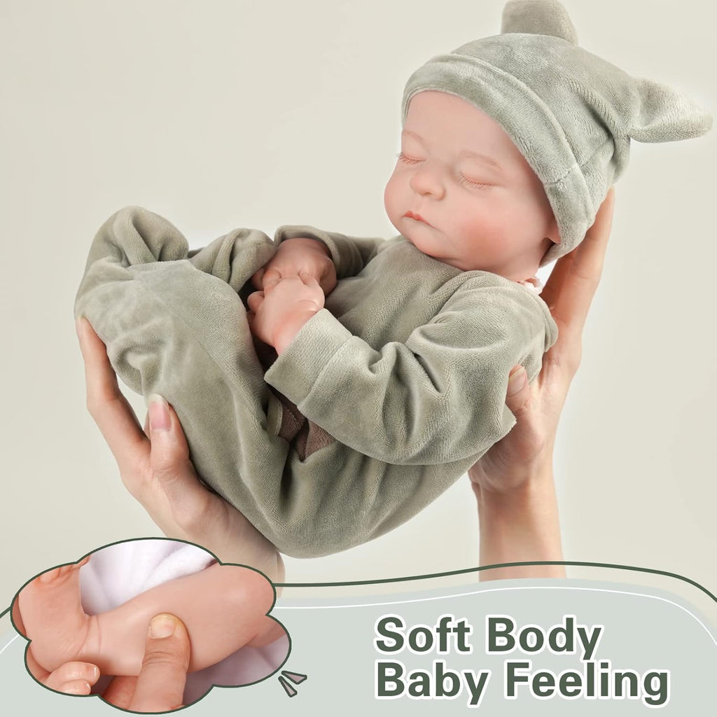 JIZHI Lifelike Reborn Baby Doll 17-Inch Soft Cloth Body Sleeping Newborn D333