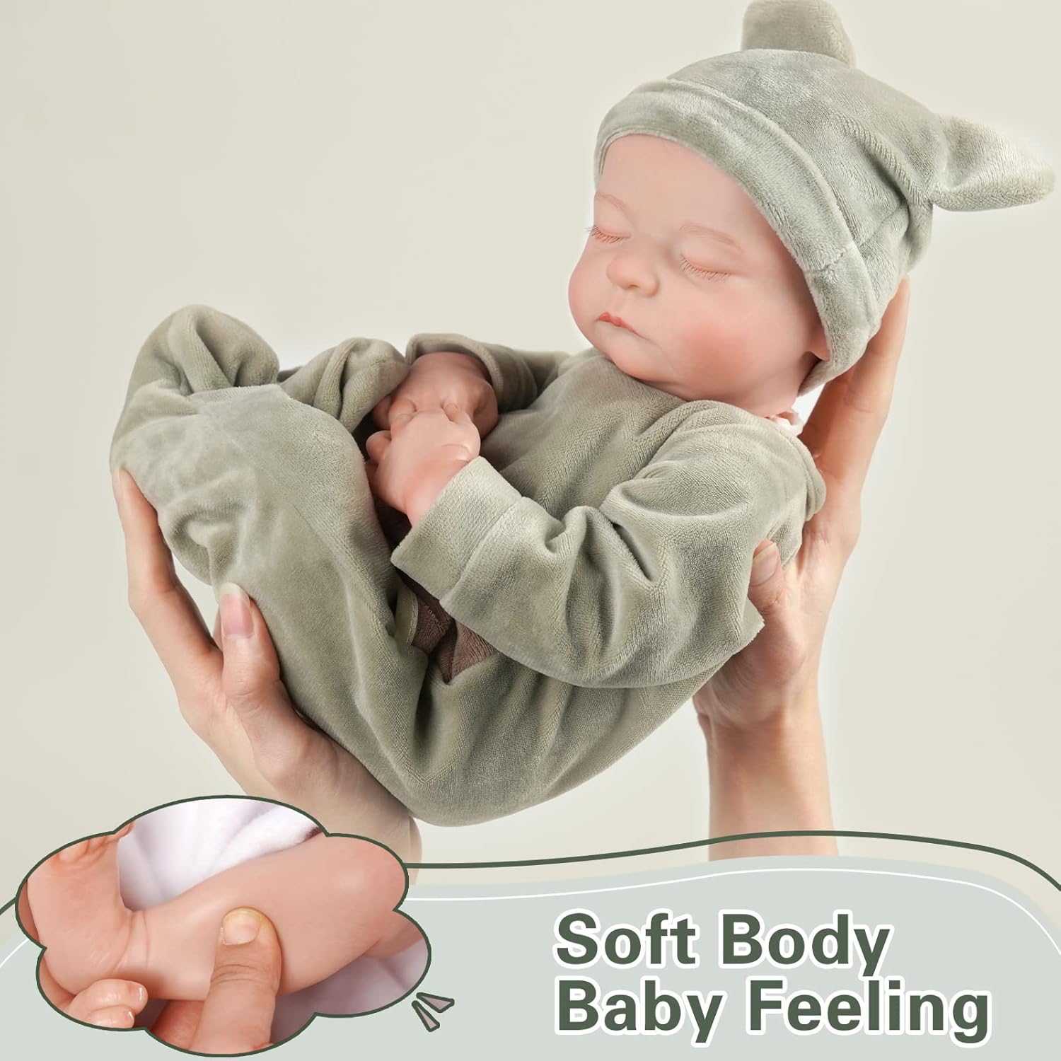JIZHI Lifelike Reborn Baby Doll 17-Inch Soft Cloth Body Sleeping Newborn D333