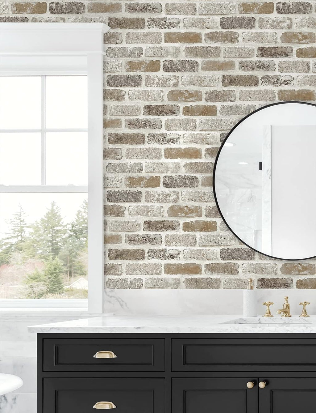 NextWall Washed Faux Brick Peel and Stick Wallpaper Q1139