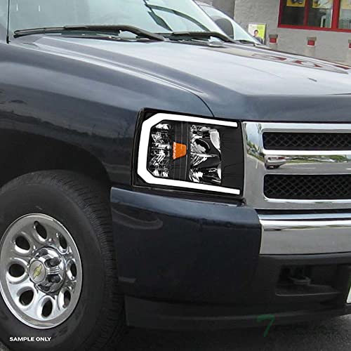 Compatible With Chevy Silverado 1500/2500/3500 HD Switchback Sequential LED Headlights Black Housing A769