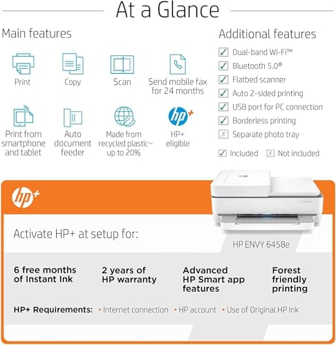 HP Envy 6458e All-in-One Wireless Color Inkjet Printer (Renewed) A62035