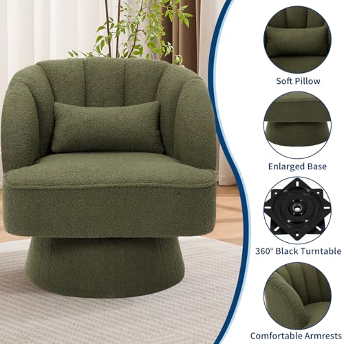 GarveeHome Modern Swivel Barrel Accent Chair, Teddy Fabric Upholstered Armchair, Black W334223
