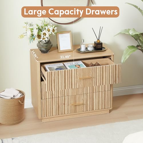 Fluted 5 Drawers Dresser for Bedroom, Wooden Tall Storage, Walnut L1075