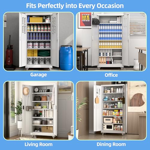 Aobabo 73''H Metal Garage Storage Cabinet with Wheels, Black S572804