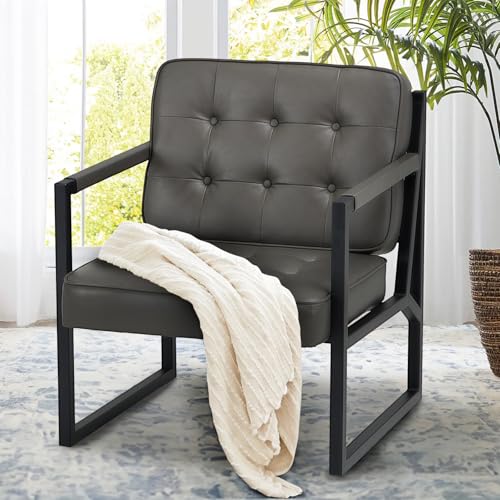 COLAMY Mid Century Modern Accent Chair Set of 2, Faux Leather, Black S4169