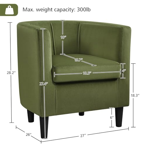 Yaheetech Velvet Accent Chair, Modern Upholstered Barrel Chair, Olive Green J55628