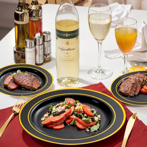 bUCLA 300PCS Gold Disposable Dinnerware Set - White and Gold Plastic Plates for Party S185