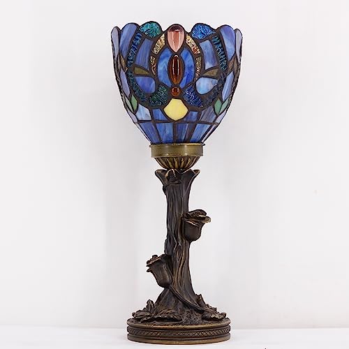 Tiffany Mini Stained Glass Table Lamp Red Rose Bronze Base L39341