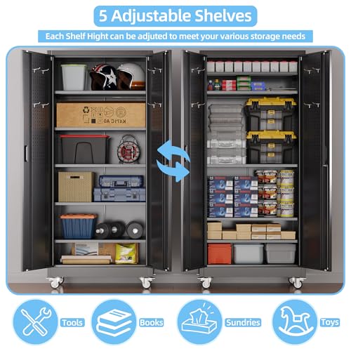 Aobabo 73''H Metal Garage Storage Cabinet with Wheels, Black S572804
