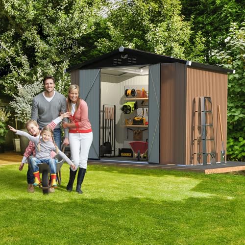 Metal Storage Shed 10x12 Outdoor Building with Lockable Doors T60989