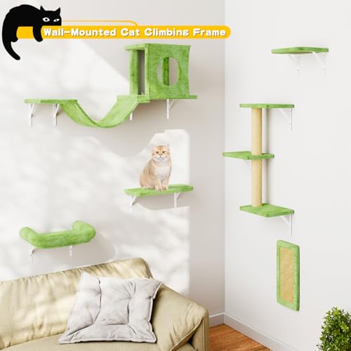 NUNU LAB Wall Mounted Cat Climber Set with House, Tunnel, Scratcher, Black M305