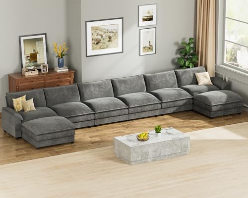 Homall 119" Modular Sectional Sofa with Reversible Ottoman, Light Grey V97154