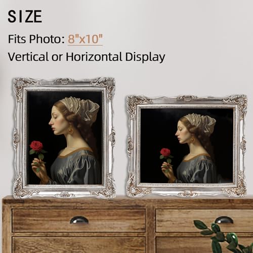 Vintage 8x10 Picture Frame with Glass Front, Antique Retro Photo Frame for Wall or Tabletop, Silver N745