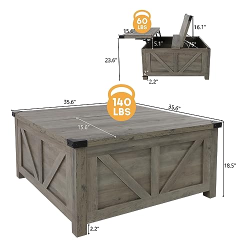 Farmhouse Lift Top Coffee Table with Storage and Charging Station, Brown J61149