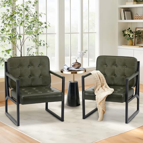 COLAMY Mid Century Modern Accent Chair Set of 2, Faux Leather, Black S4169