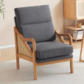 Karl home Modern Accent Chair with Rattan Woven Upholstered Lounge and Oak Wood Frame, White W3310